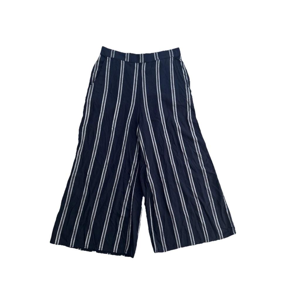 Hollister Navy Blue Striped Culotte Pants Viscose Wide Leg Pockets Women's M‎